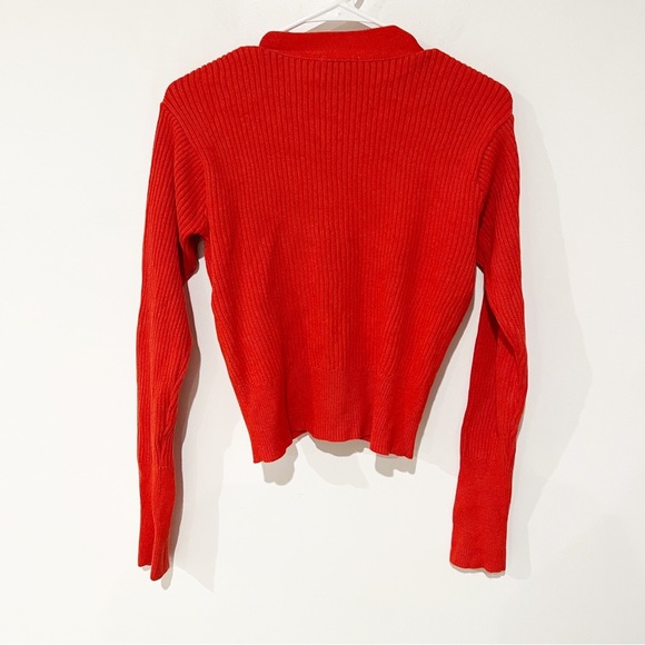 The Odder Side Ribbed Cotton Linen Blend Wood Button V-Neck Cardigan Small - Picture 2 of 6